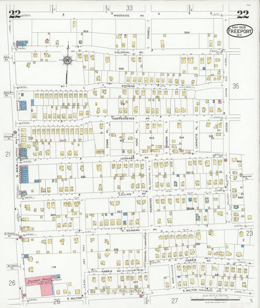 Sanborn Fire Insurance Map from Freeport, Nassau County, New York (1928), Sheet #0022 - Historic Sanborn Fire Insurance Map Print, vintage old map wall art, antique decor, genealogy gift, New York New York map