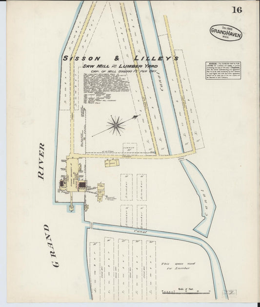 Sanborn Fire Insurance Map from Grand Haven, Ottawa County, Michigan (1883), Sheet #0016 - Historic Sanborn Fire Insurance Map Print, vintage old map wall art, antique decor, genealogy gift, Michigan Michigan map