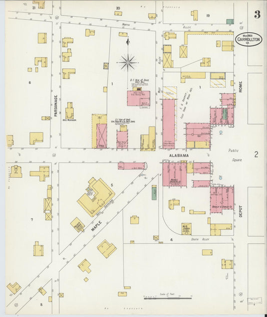 Sanborn Fire Insurance Map from Carrollton, Carroll County, Georgia (1900), Sheet #0003 - Historic Sanborn Fire Insurance Map Print, vintage old map wall art, antique decor, genealogy gift, Georgia Georgia map