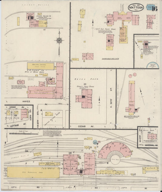 Sanborn Fire Insurance Map from Mattoon, Coles County, Illinois (1915), Sheet #0016 - Historic Sanborn Fire Insurance Map Print, vintage old map wall art, antique decor, genealogy gift, Illinois Illinois map