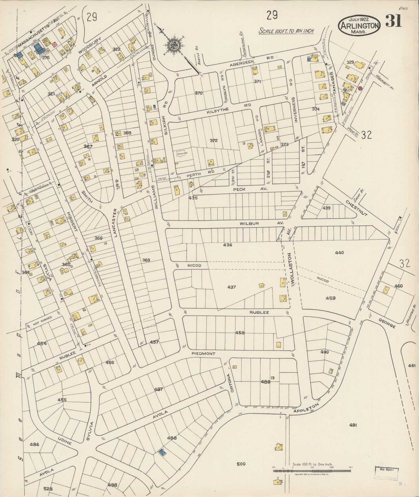 Sanborn Fire Insurance Map from Arlington, Middlesex County, Massachusetts (1922), Sheet #0031 - Complete Map Set gallery image, historic Sanborn map, vintage wall art, Massachusetts Massachusetts
