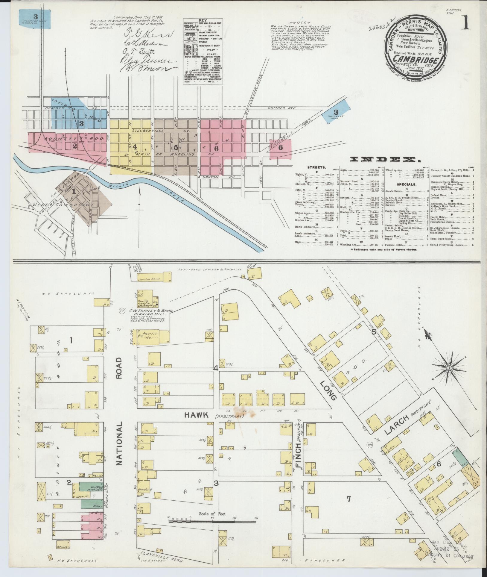 Sanborn Fire Insurance Map from Cambridge, Guernsey County, Ohio (1892), Sheet #0001 - Historic Sanborn Fire Insurance Map Print, vintage old map wall art, antique decor, genealogy gift, Ohio Ohio map