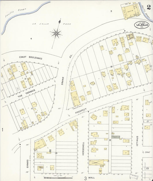 Sanborn Fire Insurance Map from La Jolla, San Diego County, California (1909), Sheet #0002 - Historic Sanborn Fire Insurance Map Print, vintage old map wall art, antique decor, genealogy gift, California California map