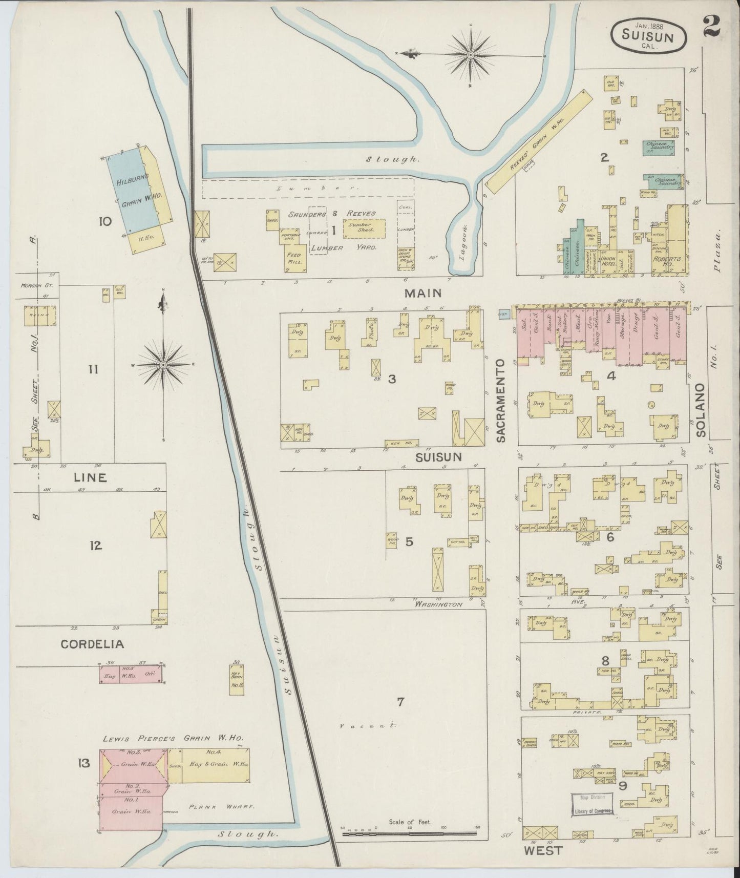 Sanborn Fire Insurance Map from Suisun, Solano County, California (1888), Sheet #0002 - Complete Map Set gallery image, historic Sanborn map, vintage wall art, California California