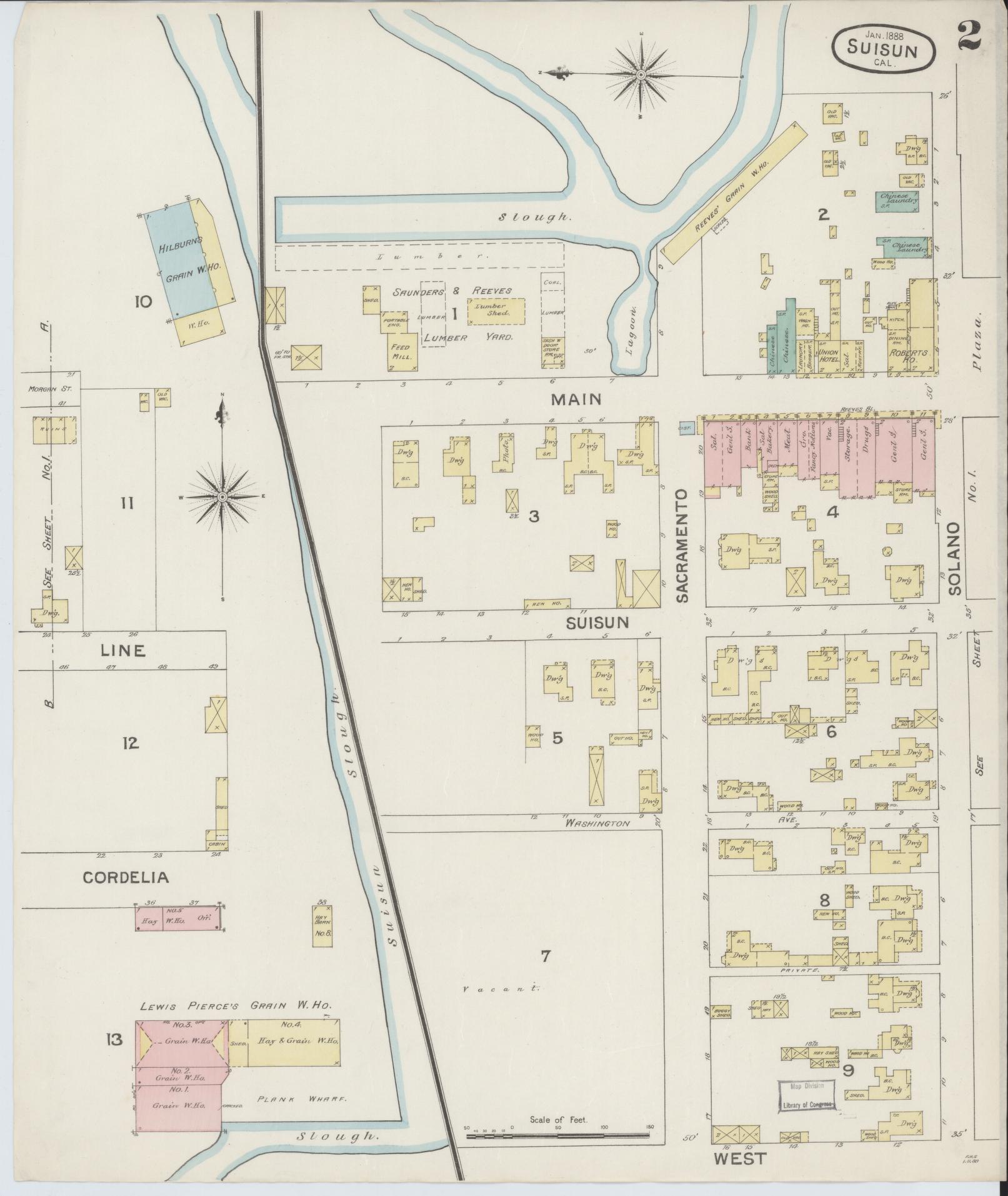 Sanborn Fire Insurance Map from Suisun, Solano County, California (1888), Sheet #0002 - Complete Map Set gallery image, historic Sanborn map, vintage wall art, California California