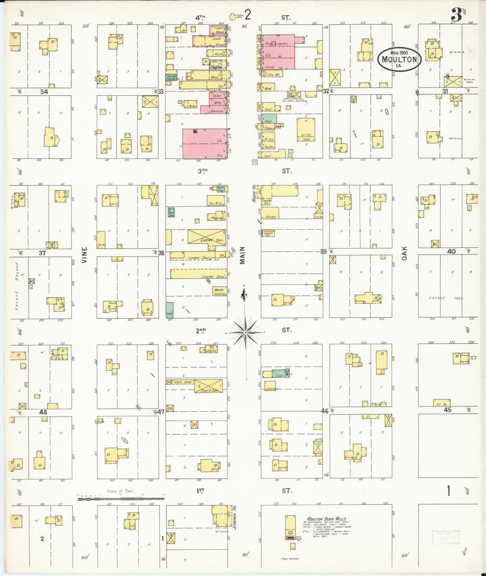 Sanborn Fire Insurance Map from Moulton, Appanoose County, Iowa (1900), Sheet #0003 - Historic Sanborn Fire Insurance Map Print, vintage old map wall art