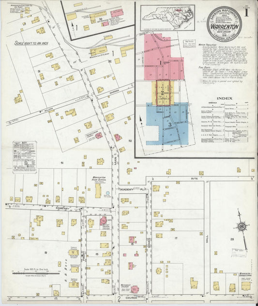 Sanborn Fire Insurance Map from Warrenton, Warren County, North Carolina. (1918) – Historic Sanborn Fire Insurance Map Print