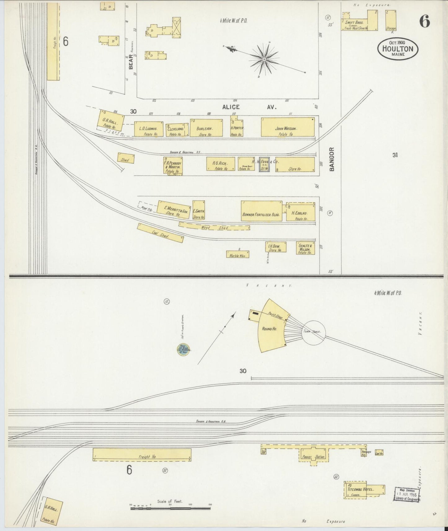 Sanborn Fire Insurance Map from Houlton, Aroostook County, Maine (1900), Sheet #0006 - Complete Map Set gallery image, historic Sanborn map, vintage wall art, Maine Maine
