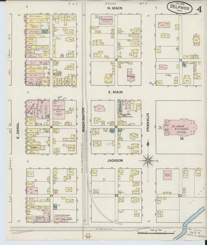 Sanborn Fire Insurance Map from Delphos, Van Wert And Allen Counties, Ohio (1888), Sheet #0004 - Historic Sanborn Fire Insurance Map Print, vintage old map wall art, antique decor, genealogy gift, Ohio Ohio map