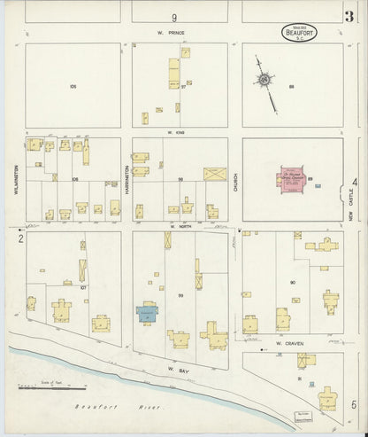 Sanborn Fire Insurance Map from Beaufort, Beaufort County, South Carolina (1912), Sheet #0003 - Complete Map Set gallery image, historic Sanborn map, vintage wall art, South Carolina South Carolina