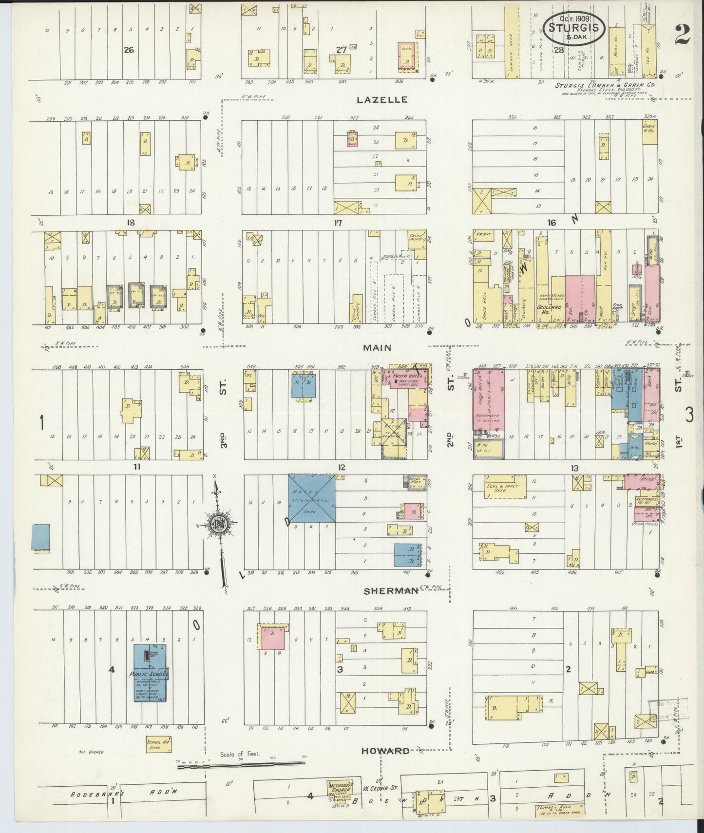 Sanborn Fire Insurance Map from Sturgis, Meade County, South Dakota (1909), Sheet #0002 - Complete Map Set gallery image, historic Sanborn map, vintage wall art, South Dakota South Dakota