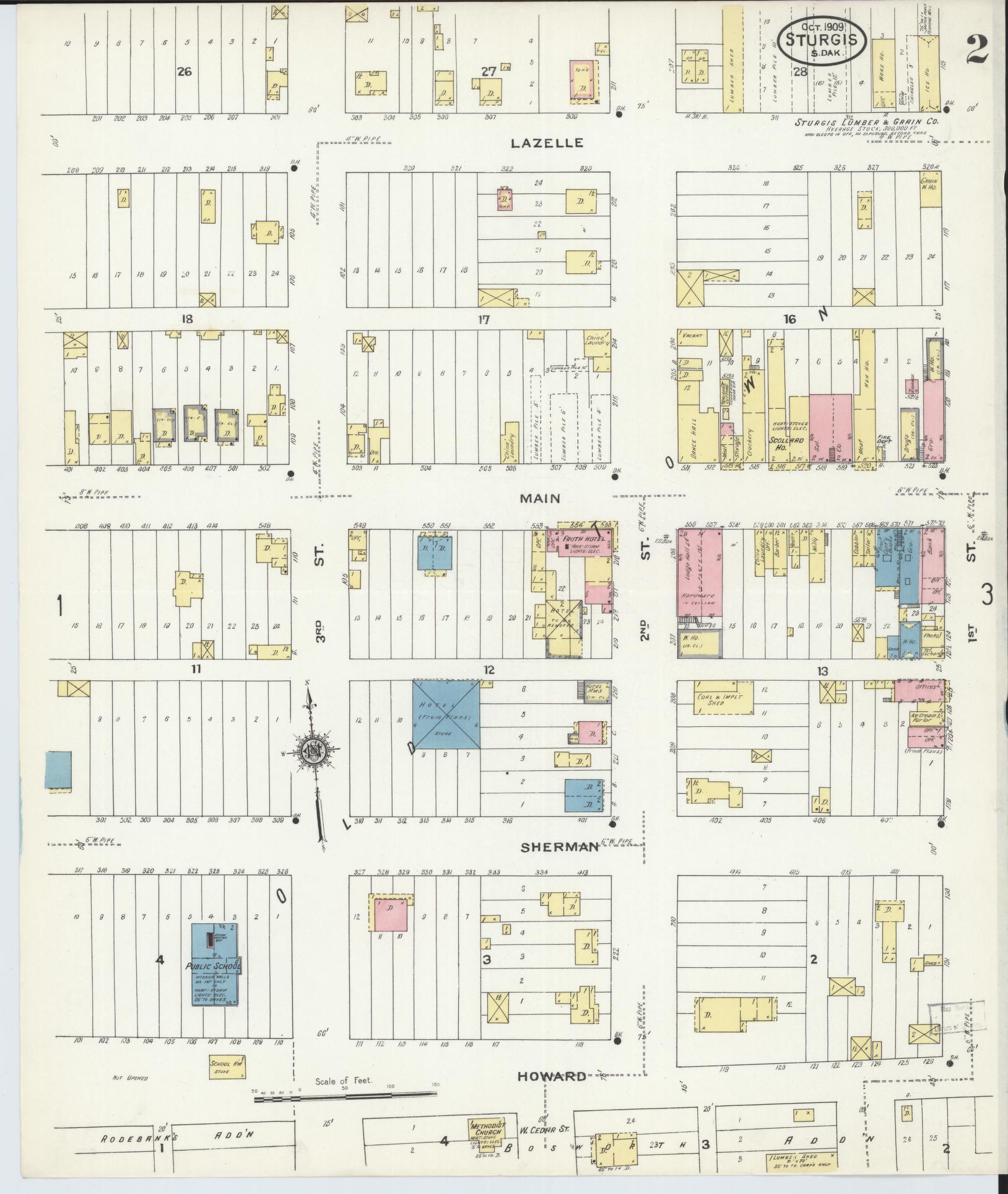 Sanborn Fire Insurance Map from Sturgis, Meade County, South Dakota (1909), Sheet #0002 - Complete Map Set gallery image, historic Sanborn map, vintage wall art, South Dakota South Dakota