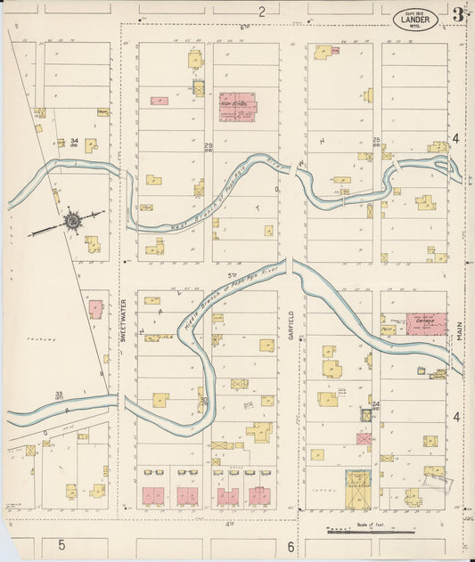 Sanborn Fire Insurance Map from Lander, Fremont County, Wyoming (1912), Sheet #0003 - Historic Sanborn Fire Insurance Map Print, vintage old map wall art, antique decor, genealogy gift, Wyoming Wyoming map