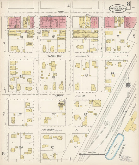 Sanborn Fire Insurance Map from Cottage Grove, Lane County, Oregon (1912), Sheet #0008 - Historic Sanborn Fire Insurance Map Print, vintage old map wall art, antique decor, genealogy gift, Oregon Oregon map