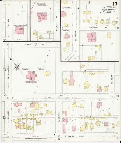 Sanborn Fire Insurance Map from Ottumwa, Wapello County, Iowa (1897), Sheet #0015 - Historic Sanborn Fire Insurance Map Print, vintage old map wall art