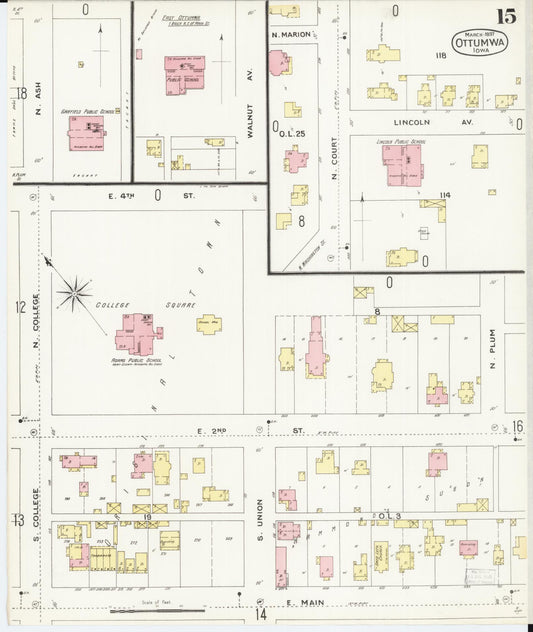 Sanborn Fire Insurance Map from Ottumwa, Wapello County, Iowa (1897), Sheet #0015 - Historic Sanborn Fire Insurance Map Print, vintage old map wall art