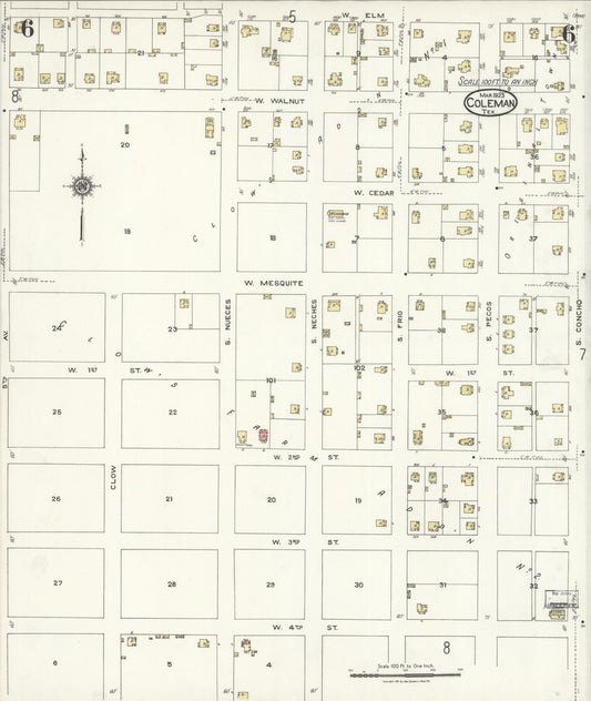 Sanborn Fire Insurance Map from Coleman, Coleman County, Texas (1923), Sheet #0006 - Historic Sanborn Fire Insurance Map Print, vintage old map wall art, antique decor, genealogy gift, Texas Texas map