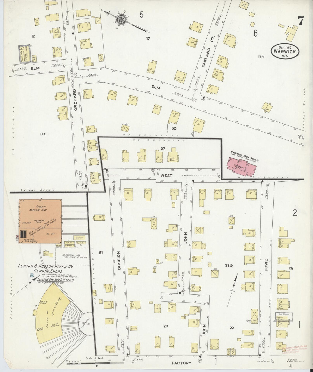 Sanborn Fire Insurance Map from Warwick, Orange County, New York (1910), Sheet #0007 - Complete Map Set gallery image, historic Sanborn map, vintage wall art, New York New York
