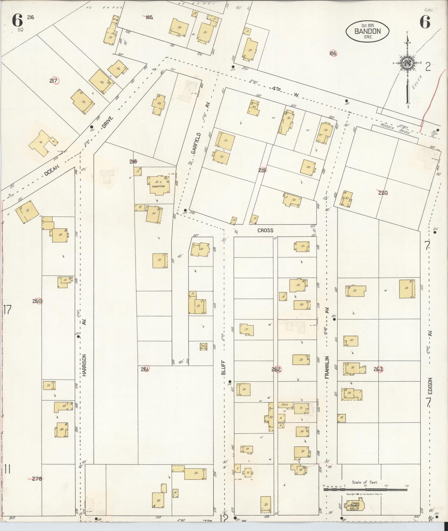 Sanborn Fire Insurance Map from Bandon, Coos County, Oregon (1931), Sheet #0006 - Complete Map Set gallery image, historic Sanborn map, vintage wall art, Oregon Oregon