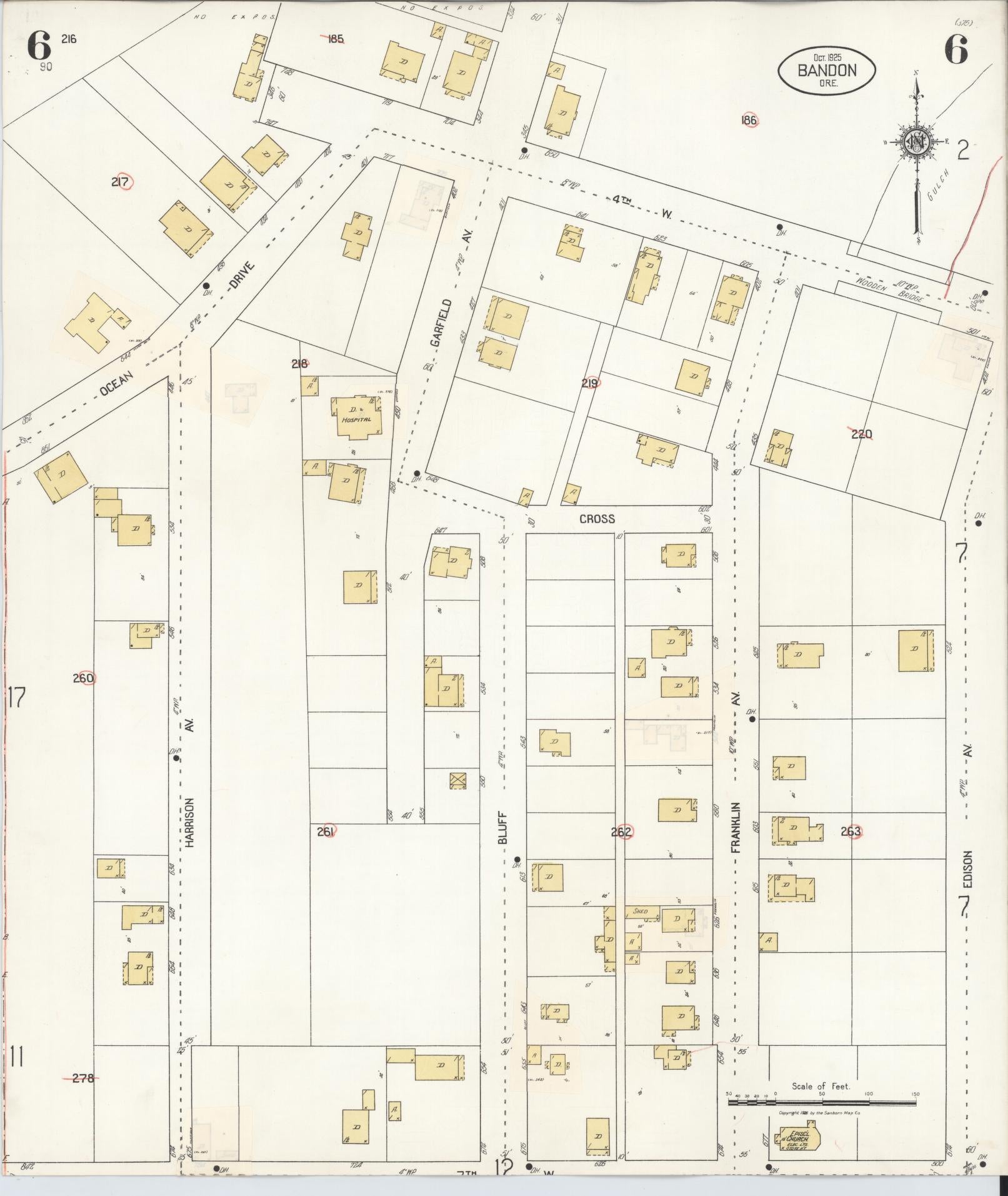 Sanborn Fire Insurance Map from Bandon, Coos County, Oregon (1931), Sheet #0006 - Complete Map Set gallery image, historic Sanborn map, vintage wall art, Oregon Oregon