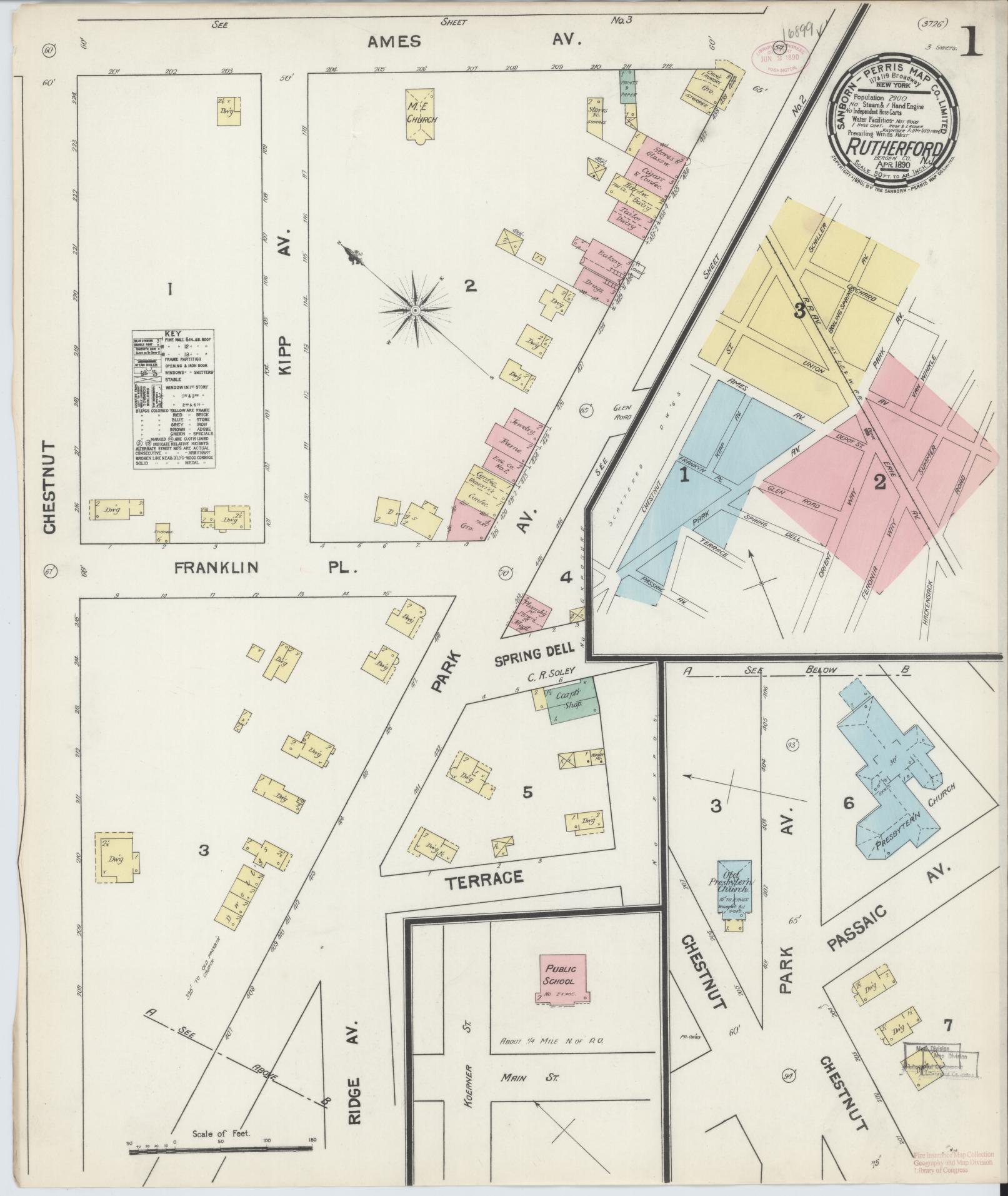 Sanborn Fire Insurance Map from Rutherford, Bergen County, New Jersey. (1890) – Historic Sanborn Fire Insurance Map Print