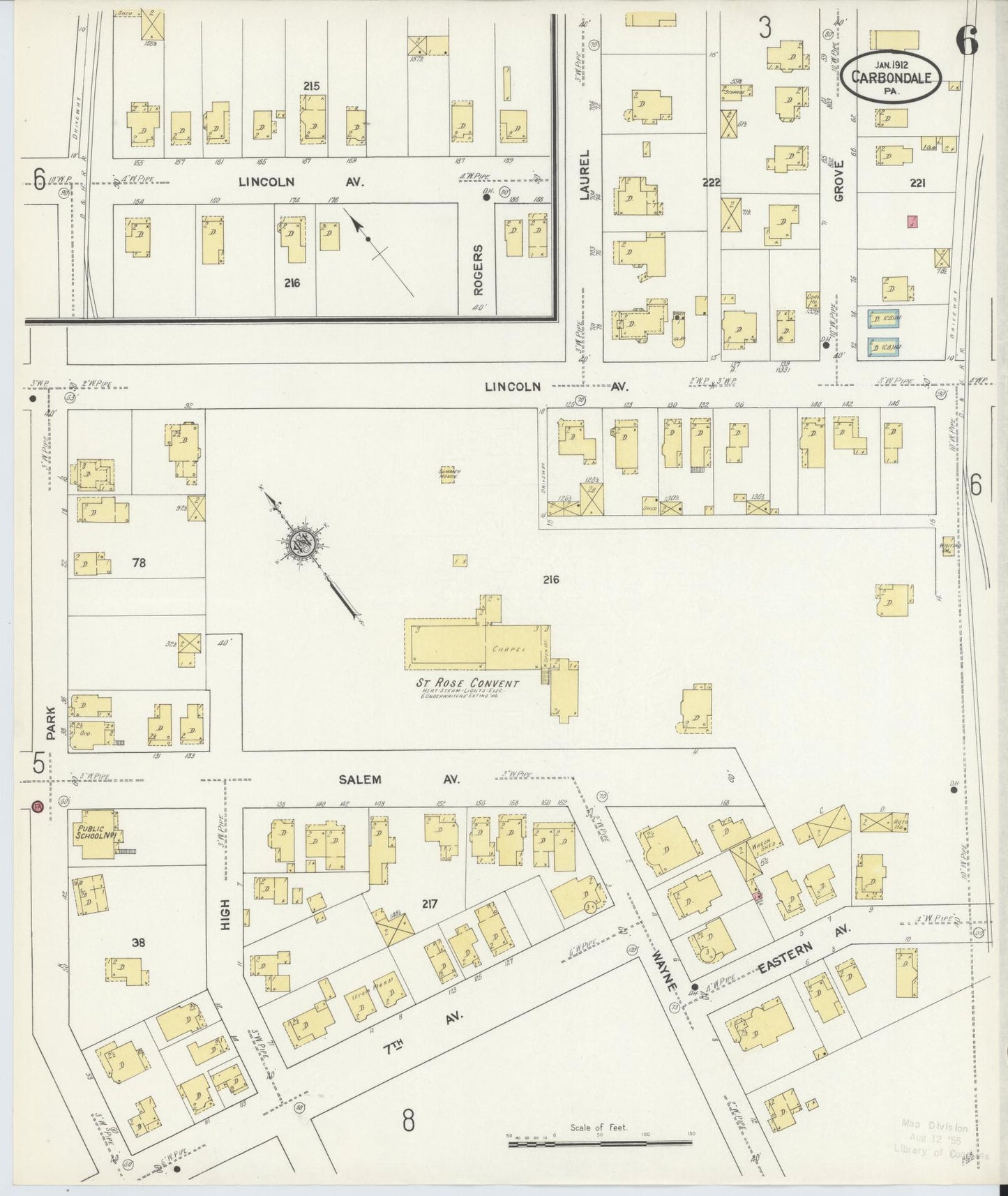 Sanborn Fire Insurance Map from Carbondale, Lackawanna County, Pennsylvania (1912), Sheet #0006 - Historic Sanborn Fire Insurance Map Print, vintage old map wall art, antique decor, genealogy gift, Pennsylvania Pennsylvania map
