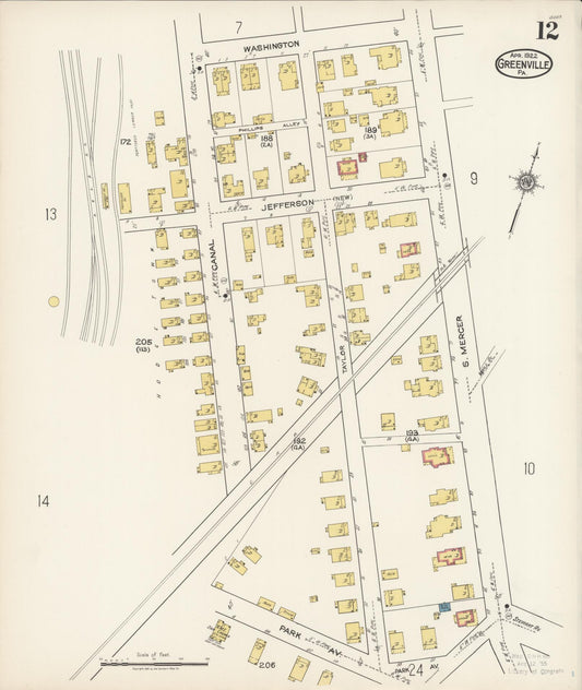 Sanborn Fire Insurance Map from Greenville, Mercer County, Pennsylvania (1922), Sheet #0012 - Historic Sanborn Fire Insurance Map Print, vintage old map wall art, antique decor, genealogy gift, Pennsylvania Pennsylvania map