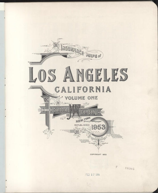 Sanborn Fire Insurance Map from Los Angeles, Los Angeles County, California (1953), Sheet #0001 - Historic Sanborn Fire Insurance Map Print, vintage old map wall art, antique decor, genealogy gift, California California map