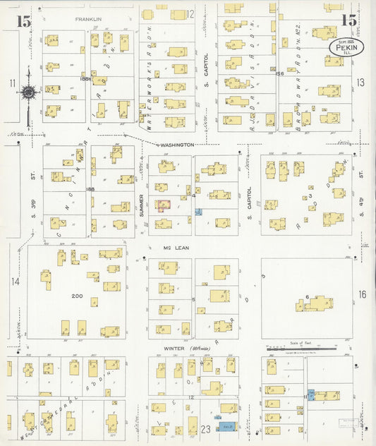 Sanborn Fire Insurance Map from Pekin, Tazewell County, Illinois (1925), Sheet #0015 - Historic Sanborn Fire Insurance Map Print, vintage old map wall art, antique decor, genealogy gift, Illinois Illinois map