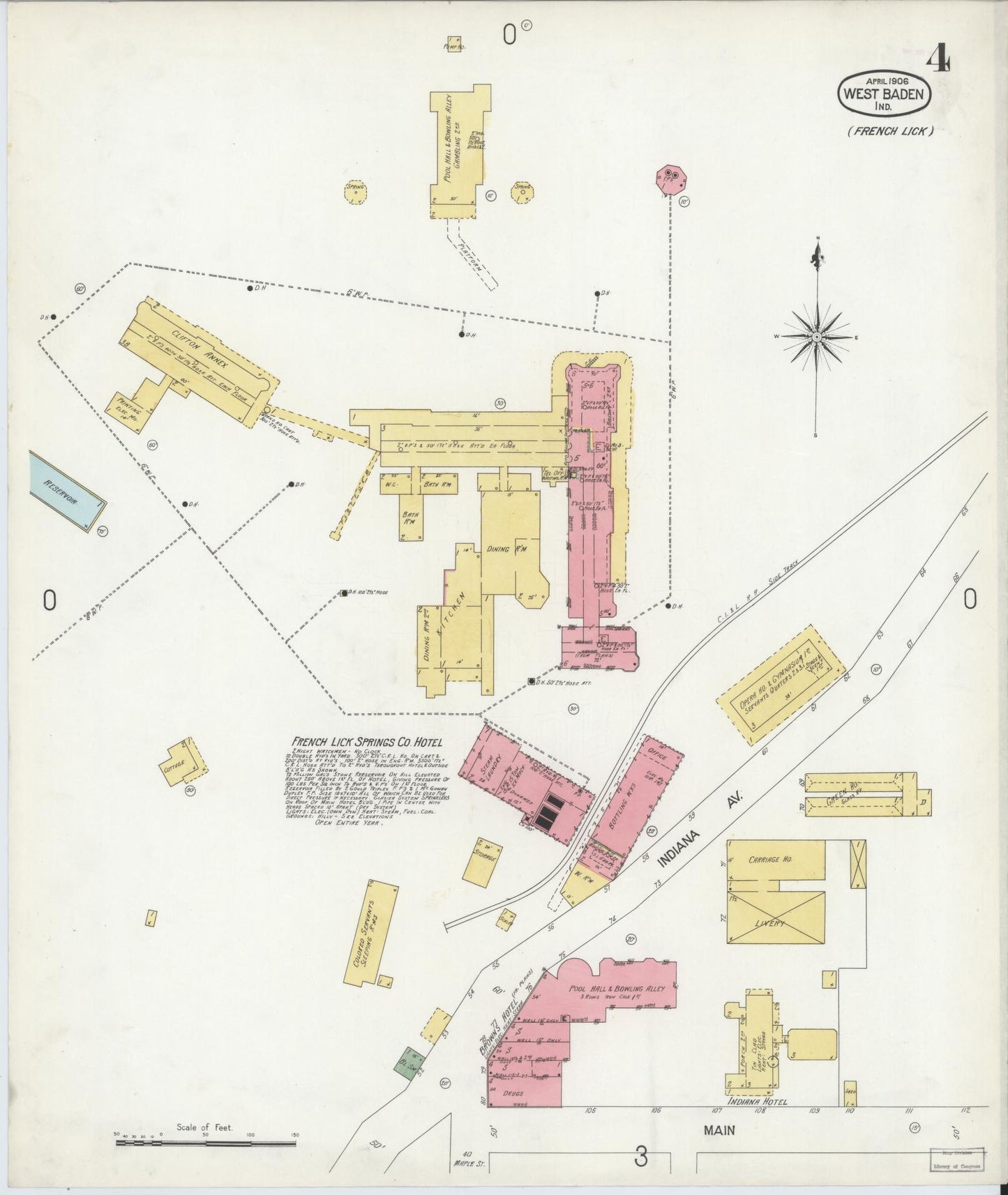 Sanborn Fire Insurance Map from West Baden, Orange County, Indiana (1906), Sheet #0004 - Complete Map Set gallery image, historic Sanborn map, vintage wall art, Indiana Indiana