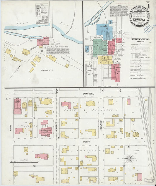 Sanborn Fire Insurance Map from Edinburg, Johnson And Bartholomew Counties, Indiana (1899), Sheet #0001 - Historic Sanborn Fire Insurance Map Print, vintage old map wall art, antique decor, genealogy gift, Indiana Indiana map