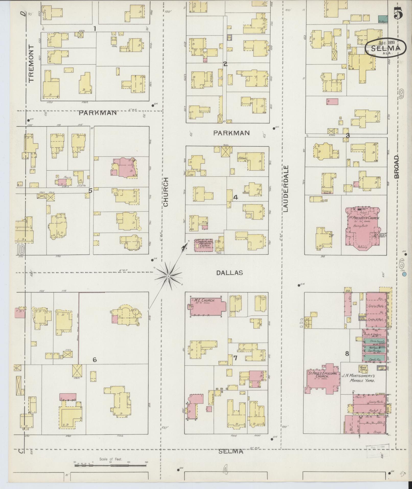 Sanborn Fire Insurance Map from Selma, Dallas County, Alabama (1893), Sheet #0005 - Complete Map Set gallery image, historic Sanborn map, vintage wall art, Alabama Alabama