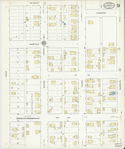 Sanborn Fire Insurance Map from Garrett, De Kalb County, Indiana (1914), Sheet #0009 - Historic Sanborn Fire Insurance Map Print, vintage old map wall art, antique decor, genealogy gift, Indiana Indiana map