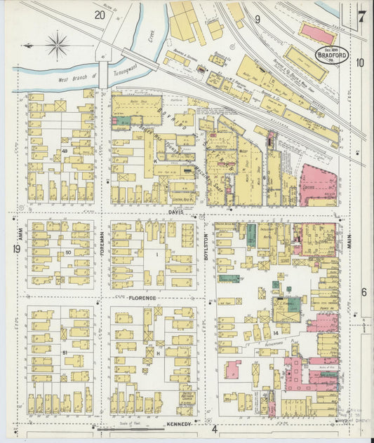 Sanborn Fire Insurance Map from Bradford, McKean County, Pennsylvania (1899), Sheet #0007 - Historic Sanborn Fire Insurance Map Print, vintage old map wall art, antique decor, genealogy gift, Pennsylvania Pennsylvania map