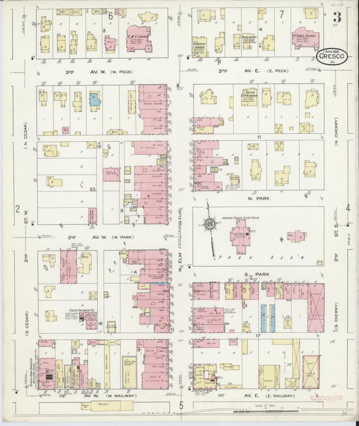 Sanborn Fire Insurance Map from Cresco, Howard County, Iowa (1914), Sheet #0003 - Historic Sanborn Fire Insurance Map Print