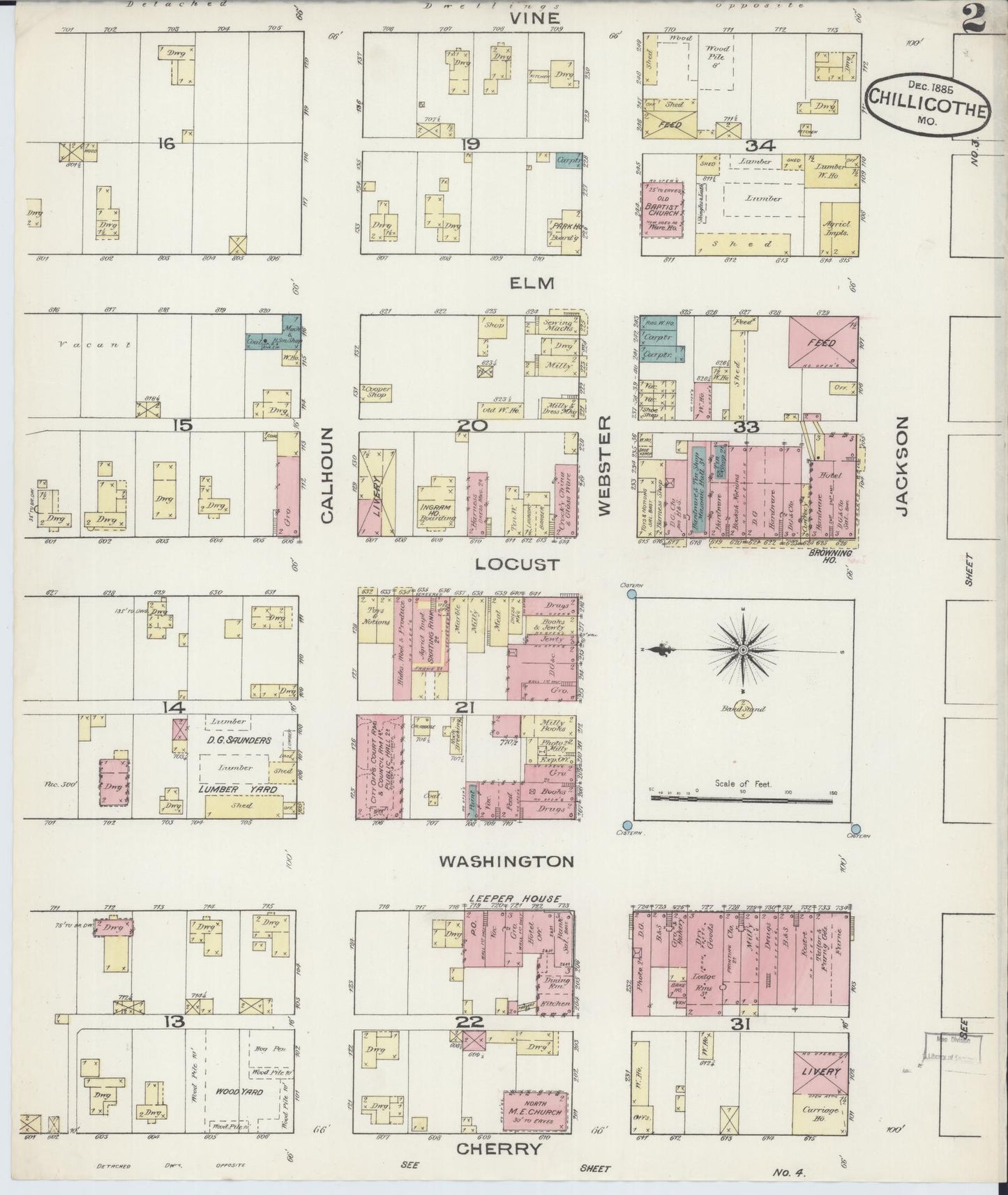 Sanborn Fire Insurance Map from Chillicothe, Livingston County, Missouri (1885), Sheet #0002 - Complete Map Set gallery image, historic Sanborn map, vintage wall art, Missouri Missouri
