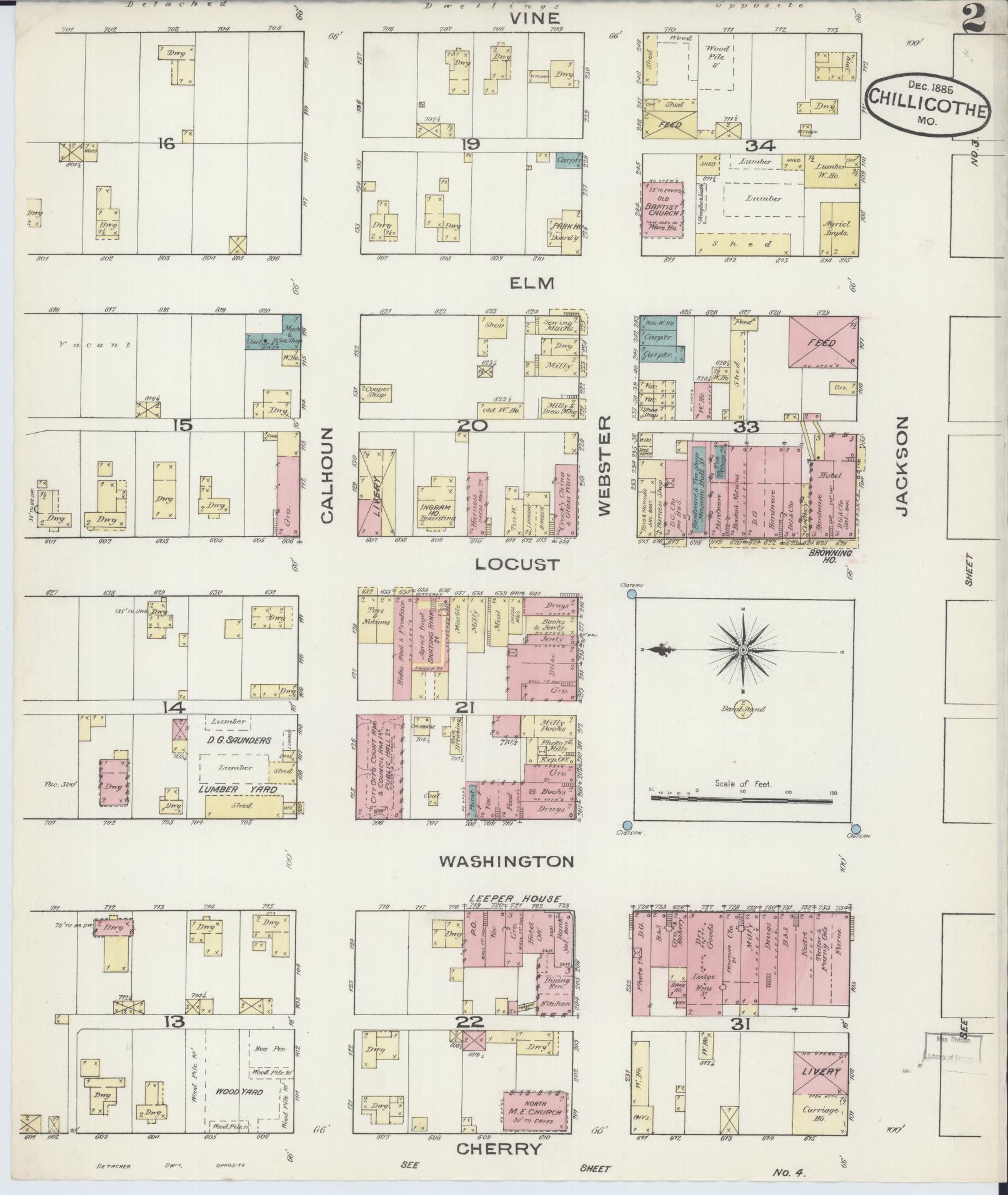 Sanborn Fire Insurance Map from Chillicothe, Livingston County, Missouri (1885), Sheet #0002 - Complete Map Set gallery image, historic Sanborn map, vintage wall art, Missouri Missouri