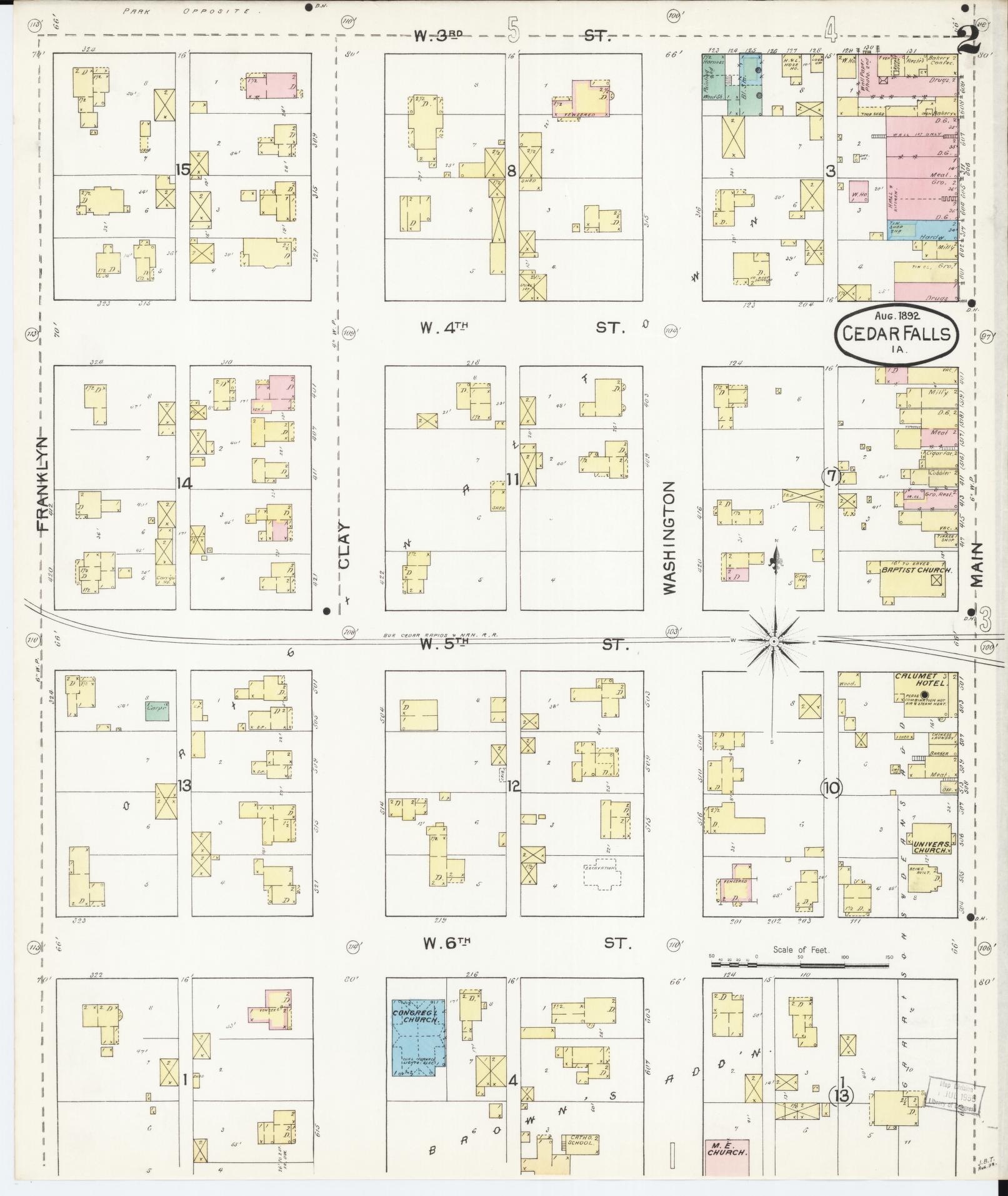 Sanborn Fire Insurance Map from Cedar Falls, Black Hawk County, Iowa (1892), Sheet #0002 - Historic Sanborn Fire Insurance Map Print, vintage old map wall art