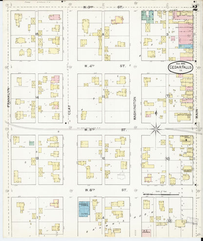Sanborn Fire Insurance Map from Cedar Falls, Black Hawk County, Iowa (1892), Sheet #0002 - Historic Sanborn Fire Insurance Map Print, vintage old map wall art