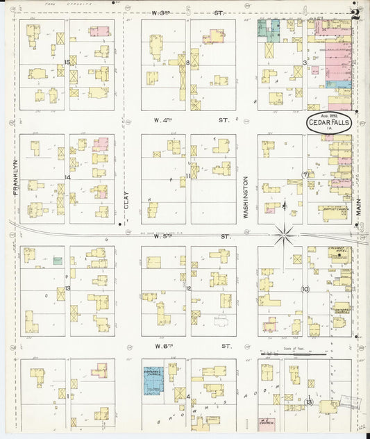 Sanborn Fire Insurance Map from Cedar Falls, Black Hawk County, Iowa (1892), Sheet #0002 - Historic Sanborn Fire Insurance Map Print, vintage old map wall art
