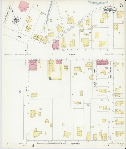 Sanborn Fire Insurance Map from Fayetteville, Cumberland County, North Carolina (1908), Sheet #0005 - Historic Sanborn Fire Insurance Map Print, vintage old map wall art, antique decor, genealogy gift, North Carolina North Carolina map