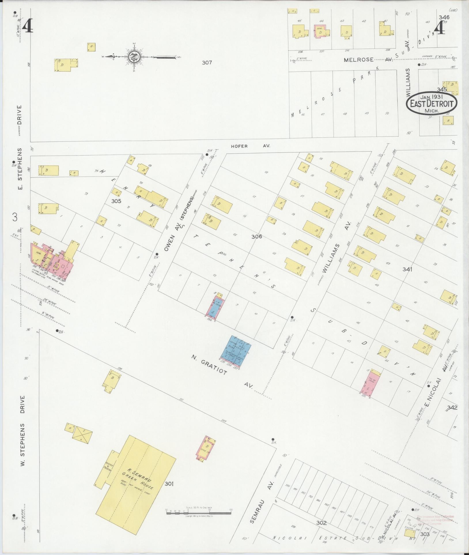Sanborn Fire Insurance Map from East Detroit, Macomb County, Michigan (1931), Sheet #0004 - Historic Sanborn Fire Insurance Map Print, vintage old map wall art, antique decor, genealogy gift, Michigan Michigan map