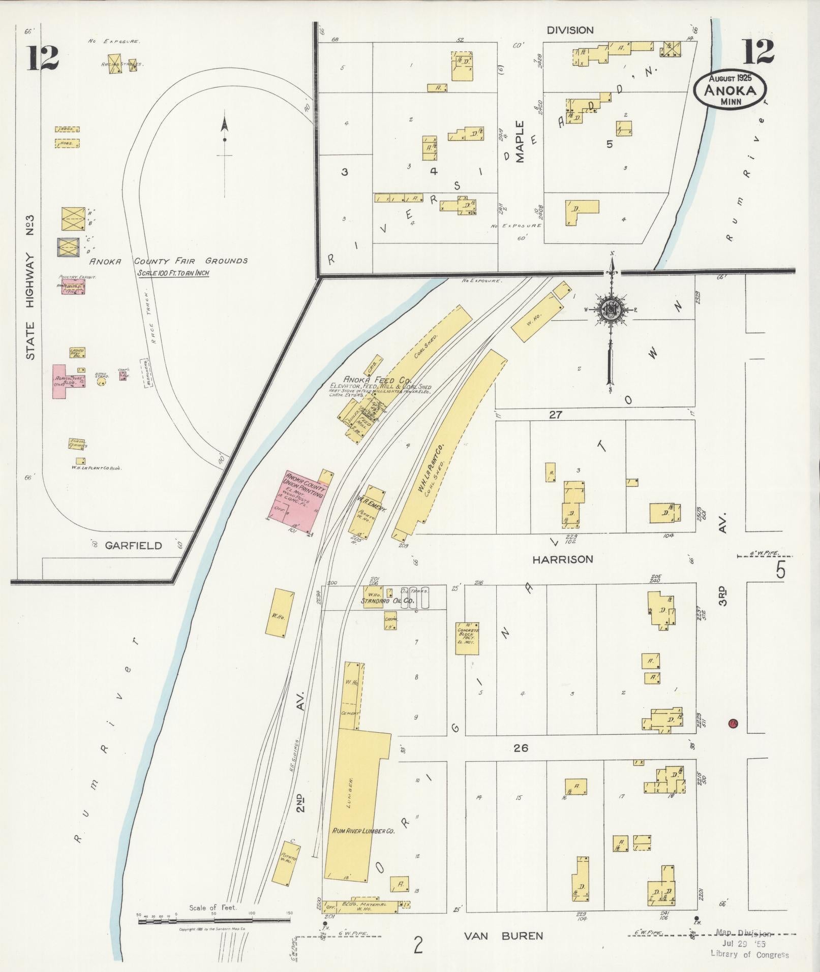 Sanborn Fire Insurance Map from Anoka, Anoka County, Minnesota (1925), Sheet #0012 - Historic Sanborn Fire Insurance Map Print, vintage old map wall art, antique decor, genealogy gift, Minnesota Minnesota map