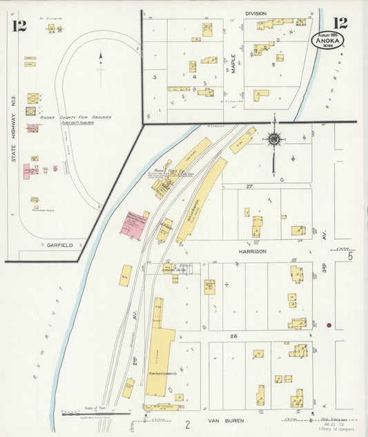 Sanborn Fire Insurance Map from Anoka, Anoka County, Minnesota (1925), Sheet #0012 - Historic Sanborn Fire Insurance Map Print, vintage old map wall art, antique decor, genealogy gift, Minnesota Minnesota map