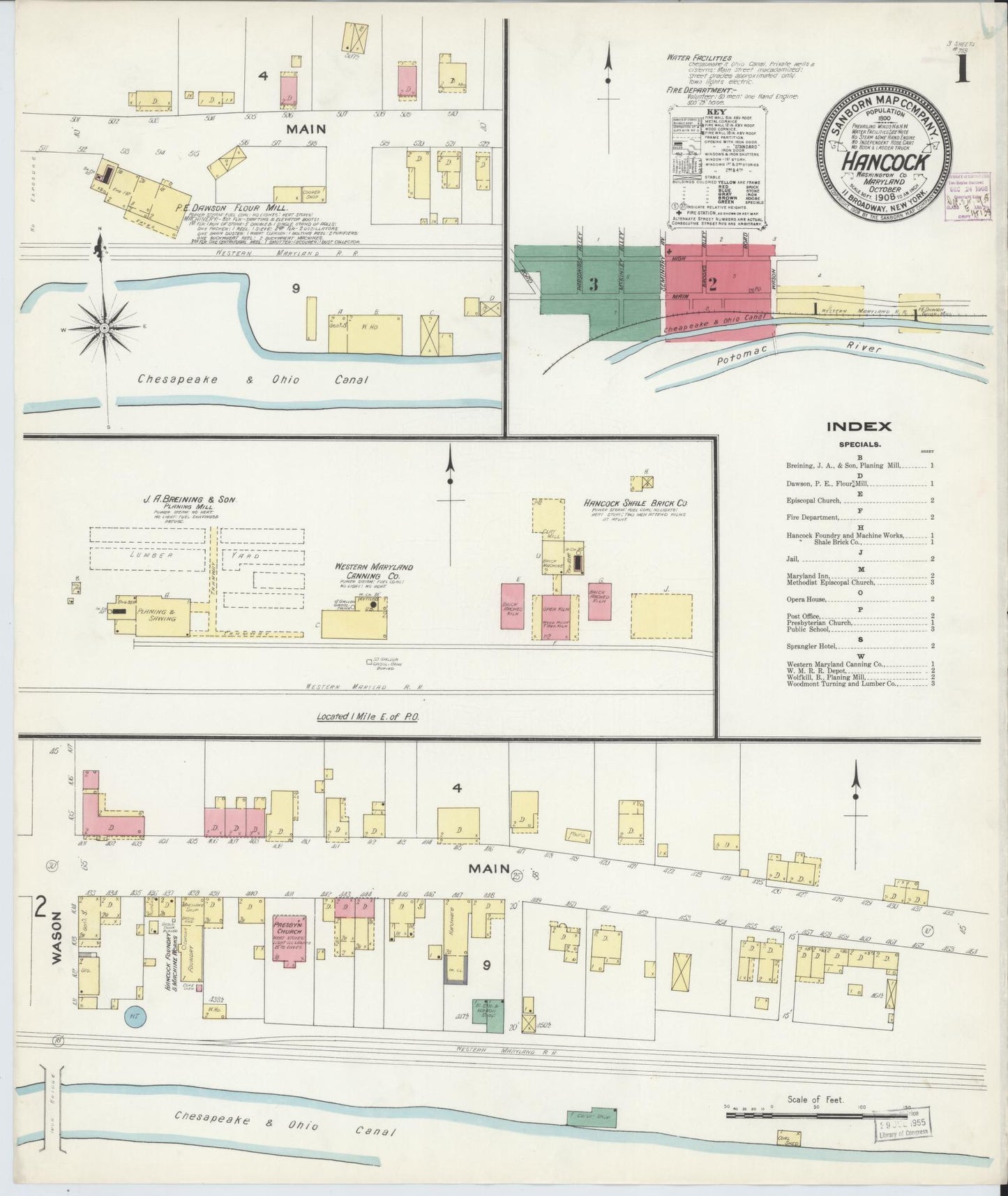 Complete Set - Washington, Maryland - 1908 - Sanborn Fire Insurance Map (All Sheets) - Complete Set of 3 Sanborn map sheets