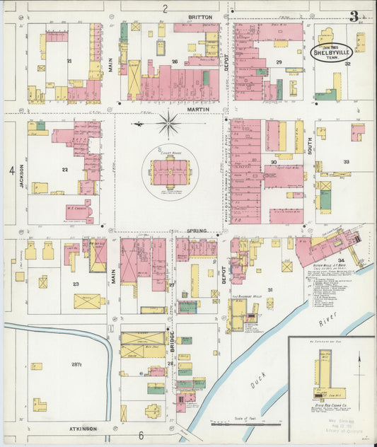 Sanborn Fire Insurance Map from Shelbyville, Bedford County, Tennessee (1905), Sheet #0003 - Historic Sanborn Fire Insurance Map Print, vintage old map wall art, antique decor, genealogy gift, Tennessee Tennessee map