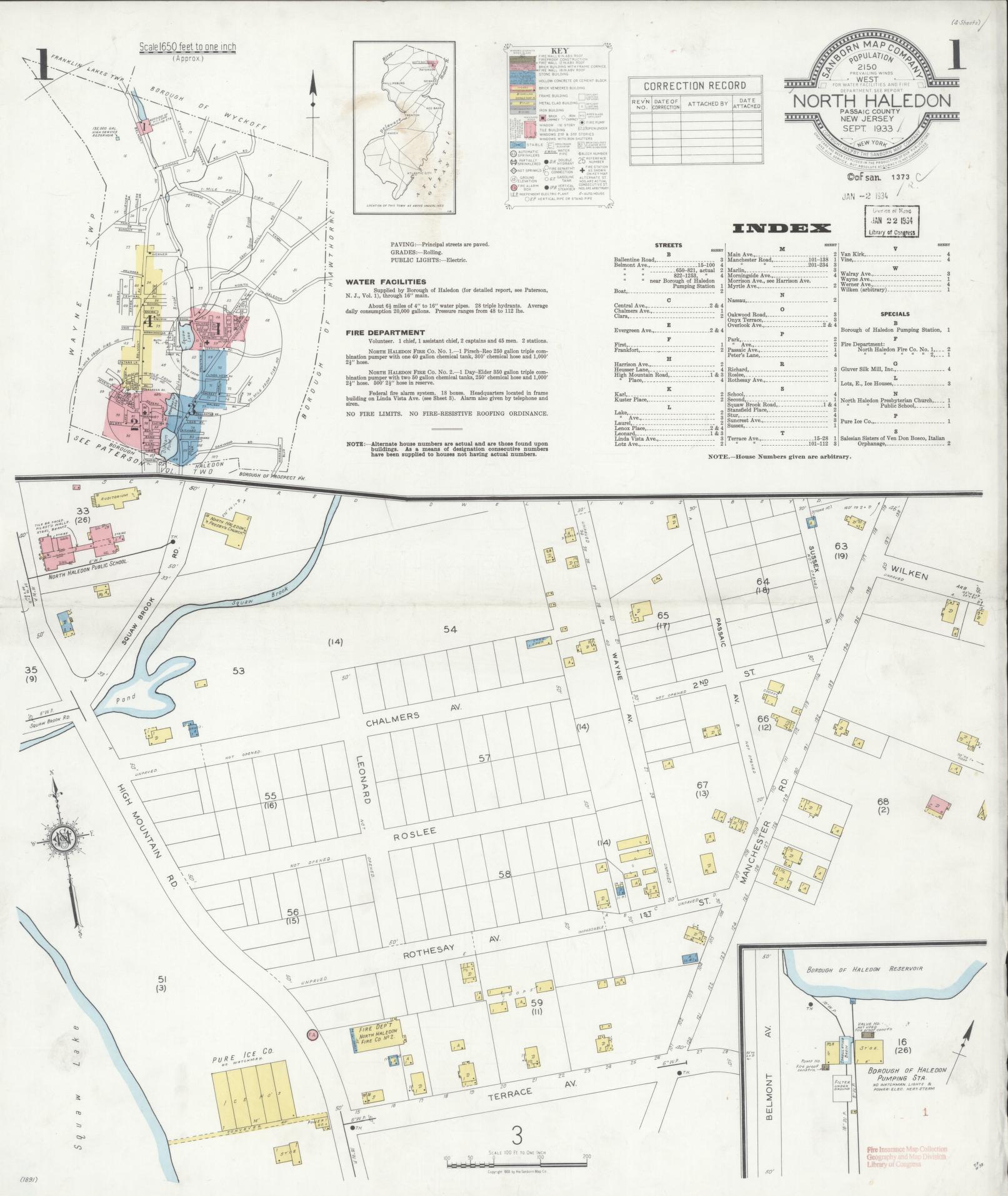 Sanborn Fire Insurance Map from North Haledon, Passaic County, New Jersey. (1933) – Historic Sanborn Fire Insurance Map Print
