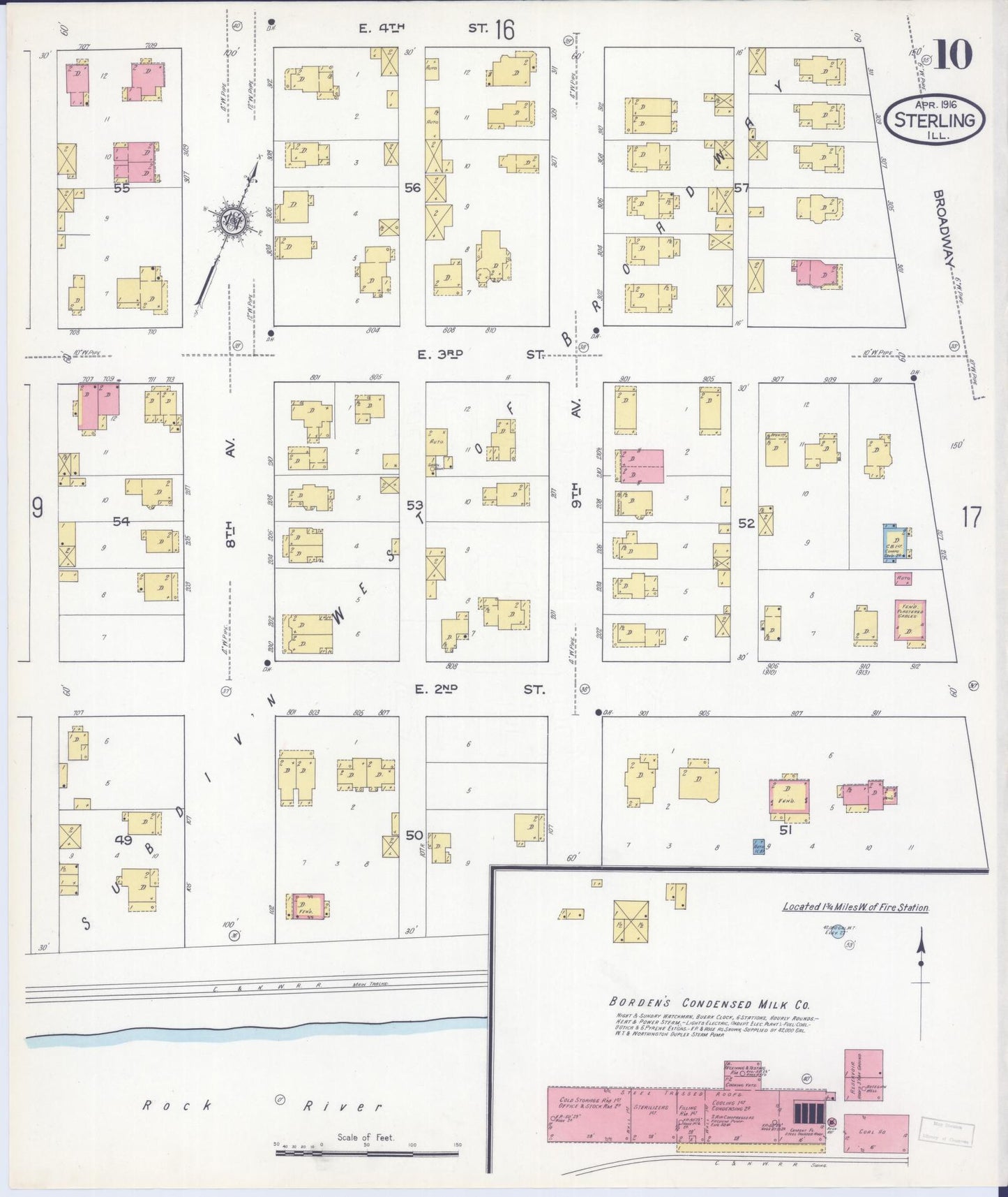 Sanborn Fire Insurance Map from Sterling, Whiteside County, Illinois (1916), Sheet #0010 - Complete Map Set gallery image, historic Sanborn map, vintage wall art, Illinois Illinois