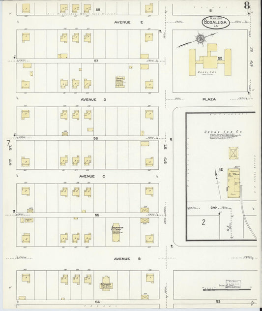 Sanborn Fire Insurance Map from Bogalusa, Washington Parish, Louisiana (1910), Sheet #0008 - Historic Sanborn Fire Insurance Map Print, vintage old map wall art, antique decor, genealogy gift, Louisiana Louisiana map