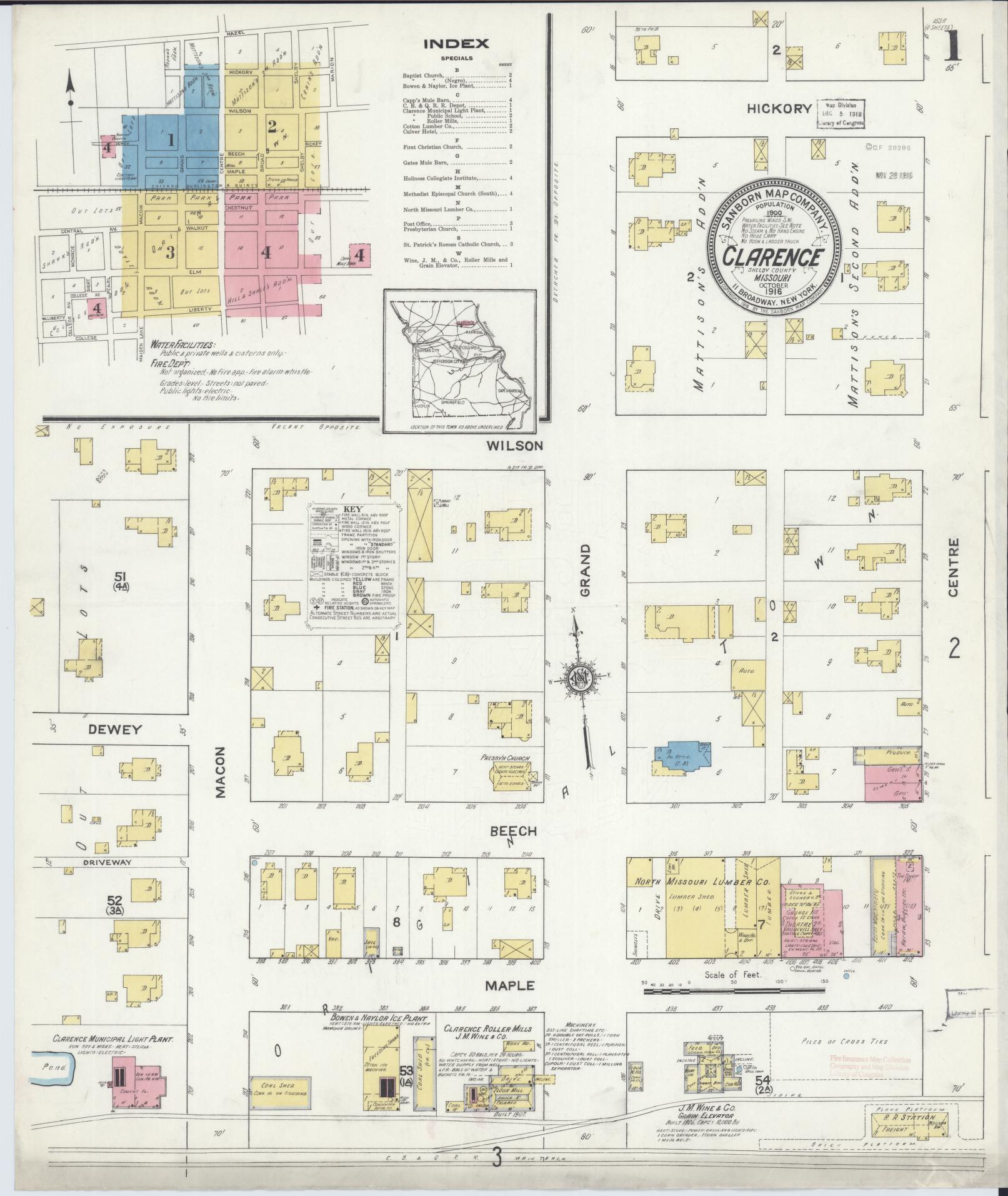 Sanborn Fire Insurance Map from Clarence, Shelby County, Missouri. (1916) – Historic Sanborn Fire Insurance Map Print